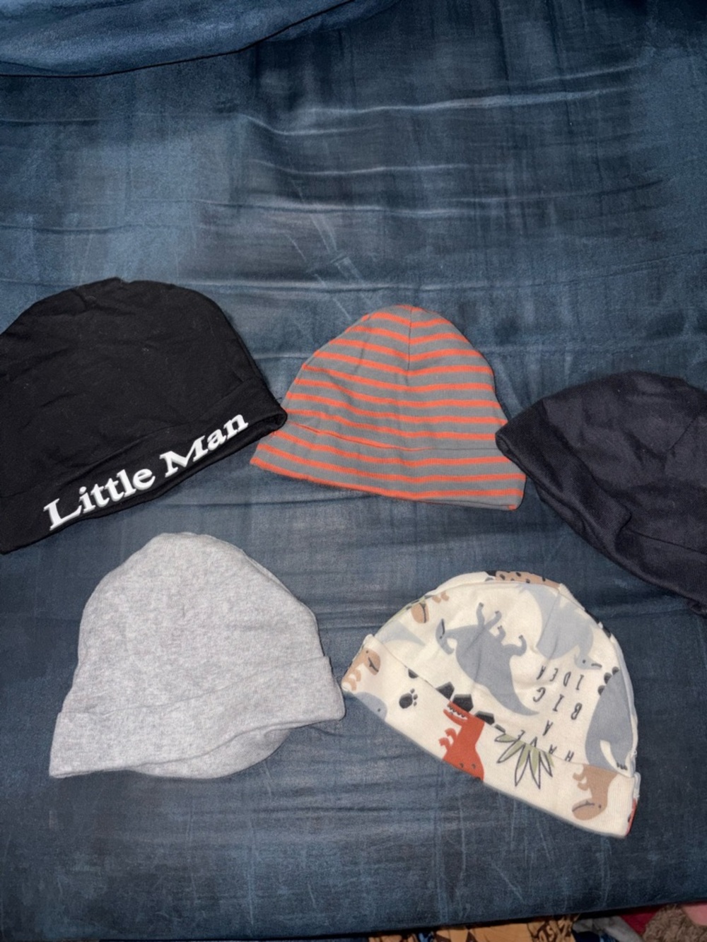 Assorted Kids Beanie Hat Pack - Grey, Black, Navy, Orange Stripes, Animal Print
